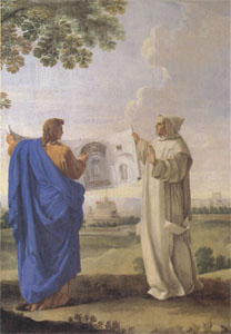 St Bruno Examining a Drawing of the Baths of Diocletian Location of the Future Charterhouse of Rome  (mk05)